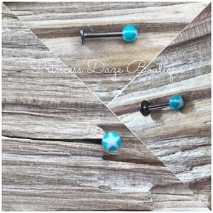 Turquoise White Star Ball Flat Back Labret Lip Tragus Earring Stud